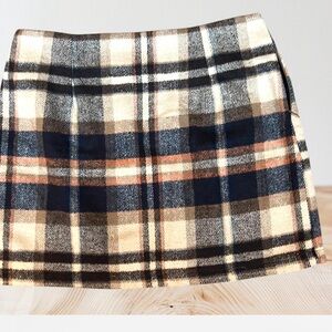 Wool mini skirt Bella Hadid street style plaid Skirt - Cream, Brown short skirt